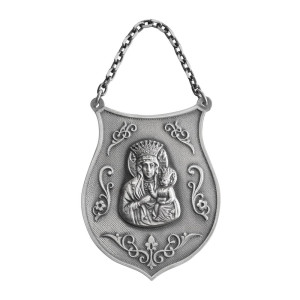 Ryngraf srebrny z ornamentem wypukłym z Matką Boską Częstochowską lub Ostrobramską