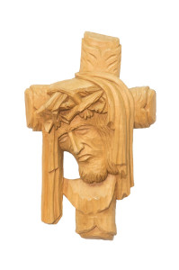 Głowa Chrystusa na krzyżu, drewno bejcowane