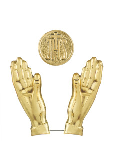 Dłonie i IHS -aplikacja sakralna, ornament na ołtarz lub ambonę