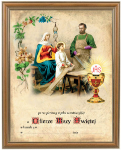 Obrazek komunijny w ramce z personalizacją Święta Rodzina - Pamiątka I Komunii Świętej
