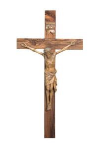 Krzyż z pasyjką, drewniana rzeźba bejcowana, wysokość 90 cm