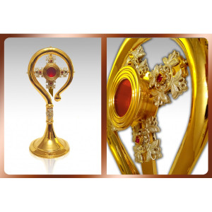 Relikwiarz w kształcie pastorału papieskiego, mosiężny, złocony, wysokość 35 cm