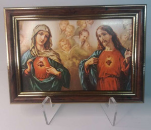 Obraz w ramie, Najświętsze Serce Jezusa i Niepokalane Serce Maryi, 10 x 15 cm