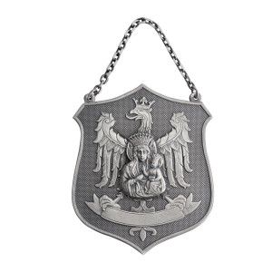 Ryngraf srebrny z Matką Boską Częstochowską z orłem i szarfą