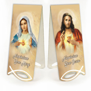 Serce Jezusa / Serce Maryi - Zakładka papierowa z magnesem