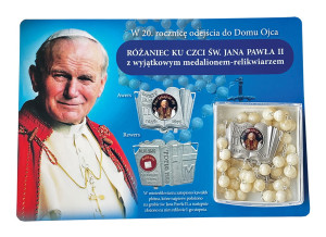 RÓŻANIEC KU CZCI ŚW. JANA PAWŁA II Z WYJĄTKOWYM MEDALIONEM - RELIKWIARZEM