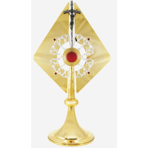 Relikwiarz z krzyżem papieskim, mosiężny, złocony, wysokość 50 cm