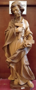 Figura Św. Józef Rzemieslnik, rzeźba drewniana, Bejca, wysokość 60 cm 