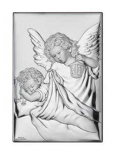 Obrazek srebrny Aniołek z latarenką z modlitwą z tyłu, prostokątny - GRAWER GRATIS !