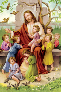 Jezus z dziećmi - Obrazek z intencją Mszy Św. (100 szt)