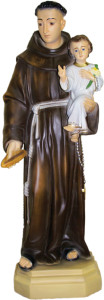 Figura św. Antoniego z chlebkiem, materiał żywiczny, wysokość 105 cm