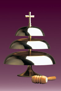 Gong kościelny, mszalny, mosiądz błyszczący, trójtonowy (Ø18 cm + Ø25 cm + Ø32 cm)