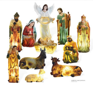 Figury podświetlane do szopki bożonarodzeniowej z żywicy poliestrowej, wysokość 100 cm, 11 figur
