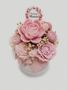 Bukiet ze świec - flower box / candle box-Różowo-Beżowy