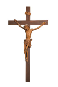 Krzyż z pasyjką, drewniana rzeźba bejcowana, wysokość 115 cm