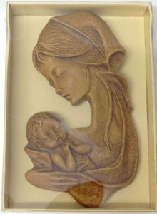 Płasko rzeźba - Matka Boska z Dzieciątkiem - Gips