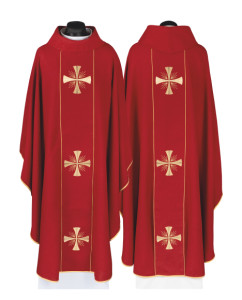 Ornat mszalny z pasem i haftem krzyży -  czerwony