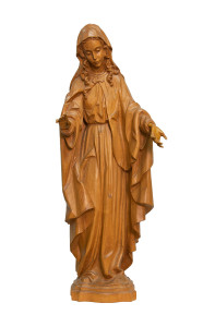 Madonna Niepokalana, drewniana rzeźba bejcowana, wysokość 52 cm