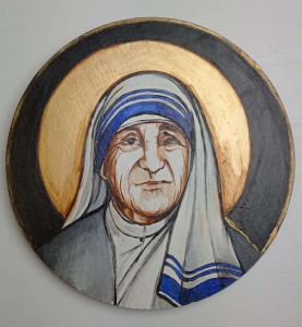 Ikona ręcznie pisana św. Matka Teresa z Kalkuty, średnica 20cm