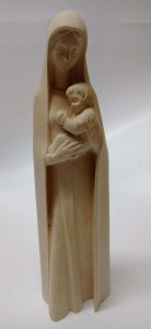 Figura Matka Boska z dzieciątkiem, rzeźba drewniana natura, wysokość 33 cm