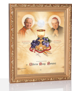 Obrazek komunijny w ramce z personalizacją Kardynał Stefan Wyszyński i Święty Jan Paweł II