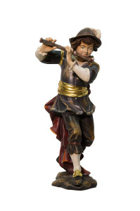 Chłopiec z fletem, rzeźba drewniana, wysokość 35 cm