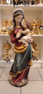 Figura Matka Boska z Dzieciątkiem, rzeźba drewniana Bejca Antyk, wysokość 90 cm 