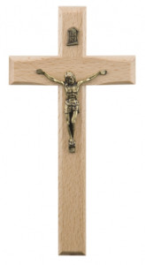 Krzyż drewniany, wiszący, jasny, wysokość 16 cm 