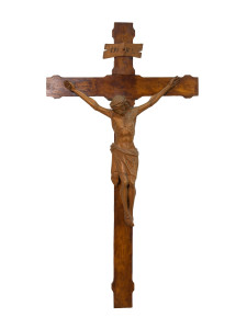 Krzyż z pasyjką, drewniana rzeźba bejcowana, wysokość 95 cm