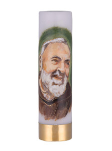Świeca ołtarzowa na wkład olejowy, ręcznie malowana z postacią św. Ojca Pio, wys. 30/7cm 
