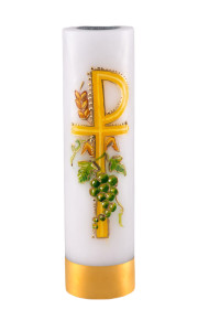 Świeca ołtarzowa na wkład olejowy, ręcznie malowana ze znakiem PAX - pokój,  wys. 30/7cm 