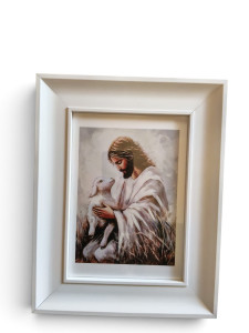 Obraz Ramka Drewniana Mały  (28x22) - Jezus Z Barankiem 
