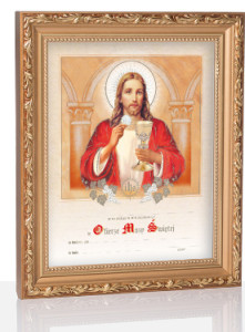 Obrazek komunijny w ramce z personalizacją Jezus Chrystus z Komunią Świętą