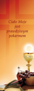 Baner na Boże Ciało "Ciało Moje jest.." pomarańczowy 75x200 cm