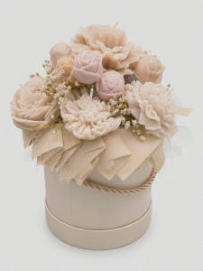 Bukiet ze świec - flower box / candle box - beżowy