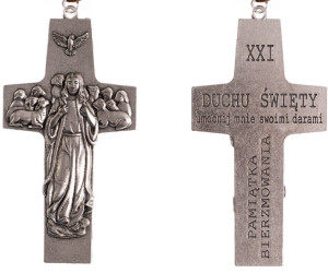 Naszyjnik - krzyżyk pamiątka bierzmowania Krzyż Papieża Franciszka rzemyk