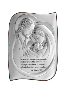 Obrazek srebrny z wizerunkiem Św. Rodziny z cytatem