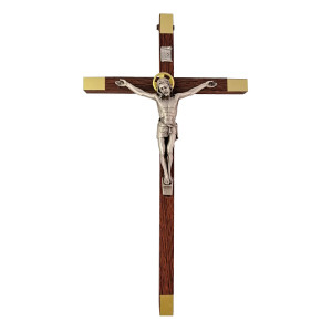 Krzyż wiszący ze srebrzoną pasyjką, wysokość 28,5 cm