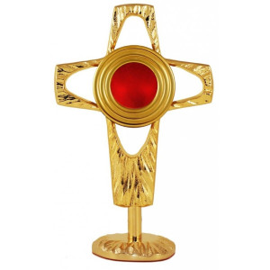 Relikwiarz w formie krzyża ażurowego, mosiądz złocony, srebrzony lub patynowany, wysokość 18 cm