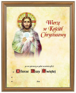 Obrazek komunijny w ramce z personalizacją Wierzę w Kościół Chrystusowy - Pamiątka I Komunii Świętej 