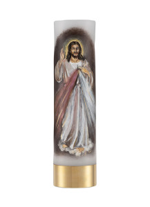 Świeca ołtarzowa na wkład olejowy, ręcznie malowana postać Jezu Ufam Tobie wys. 30/7cm