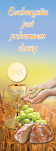 Baner na Boże Ciało "Eucharystia jest pokarmem duszy" 75x200 cm