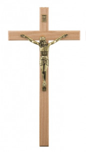 Krzyż drewniany, wiszący, jasny, wysokość 27 cm