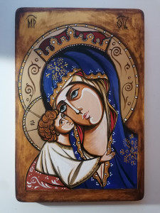 Ikona Madonna z dzieciątkiem ręcznie pisana, 20 x 30 cm