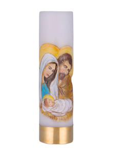 Świeca ołtarzowa na wkład olejowy, ręcznie malowana ze Świętą Rodziną, wys. 30/8cm
