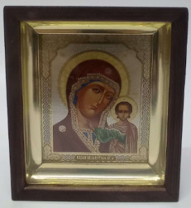 Ikona Drewniana, Matka Boska Kazańska, 13 cm x 16 cm