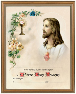 Obrazek komunijny w ramce z personalizacją Serce Jezusa - Pamiątka I Komunii Świętej