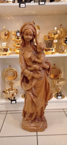 Figura Matka Boska z Dzieciątkiem, rzeźba drewniana Bejca Antyk, wysokość 85 cm 