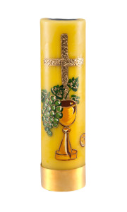 Świeca ołtarzowa na wkład olejowy, eucharystyczna z krzyżem, ręcznie malowana,  wys. 30/8cm 