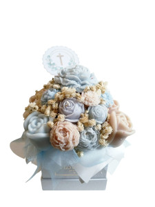 Bukiet ze świec - flower box / candle box W kartoniku Flowers Niebiesko-Beżowy